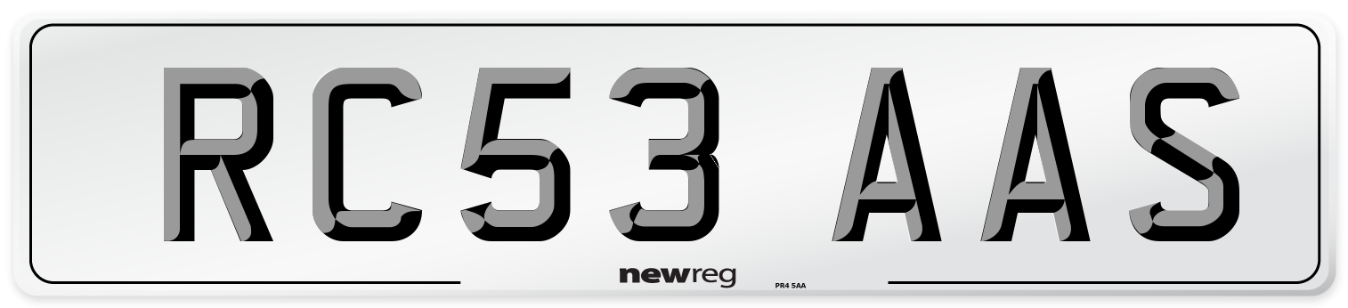 RC53 AAS Number Plate from New Reg